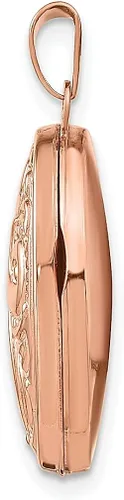 Vista 2 de Collar de cadena con dije ovalado de oro rosa de 14 quilates diseño de pergamino de 0827in con dije de foto con cadena que sostiene fotos joyería