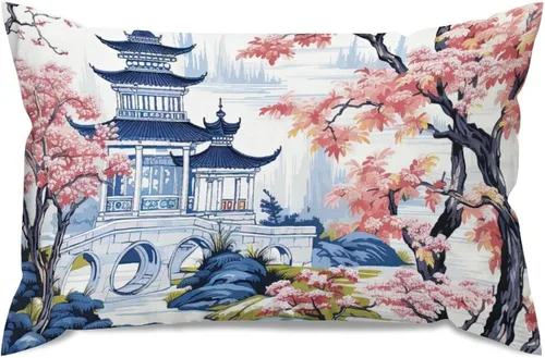 Vista 74 de ArogGeld Funda de almohada blanca con flores chinoiserie, funda de almohada para sofá, diseño floral verde y blanco, funda de almohada de lino A-12