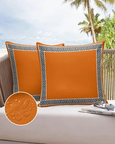Vista 16 de Fundas de almohada modernas geométricas impermeables para exteriores, diseño abstracto de clave griega, color negro, blanco, fundas de cojín Beige
