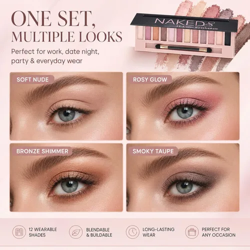Vista 2 de Paquete de 2 paletas de sombra de ojos de 12 colores, maquillaje de sombra