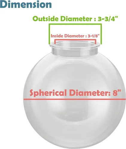 Vista 2 de Aspen Creative 28002-60-41, 8 pulgadas de acrílico transparente lámpara poste globo con 3-7/8" cuello