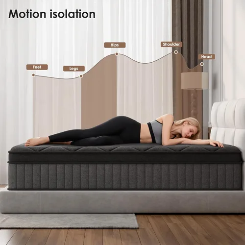 Vista 5 de Colchón tamaño individual de 8 pulgadas, colchón con espuma viscoelástica de gel y resortes ensacados, parte superior europea de firmeza media, Negro