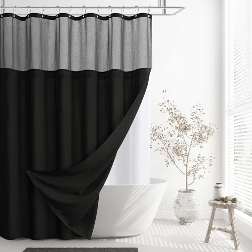 Vista 19 de Naturoom Cortina de ducha de lino de 72 pulgadas para baño, color beige y blanco, doble capa