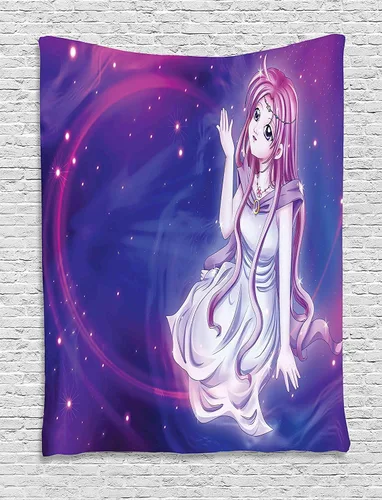 Vista 93 de Ambesonne Tapiz bohemio, diseño floral de bruja, luna y mariposa con adornos de mandala, decoración de tela para colgar en la pared para dormitorio