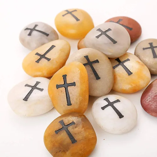 Vista 5 de ROCKIMPACT 24 piedras grabadas para la preocupación cruzada para orar la fe, piedras conmemorativas, pulidas, naturales, bautizo, comunión, regalo