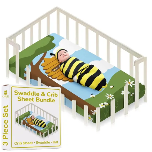 Vista 10 de Cuddle Club Juego de regalo para recién nacido, incluye manta para envolver, sombrero y sábana para cuna en estilos divertidos, para bebés niños