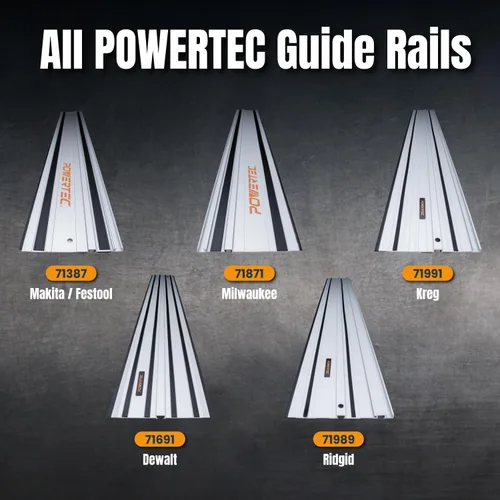 Vista 7 de Juego de unión de rieles guía POWERTEC de 110" para sierras de pista Milwaukee - Incluye 2x55" de rieles de aluminio extruido y conectores