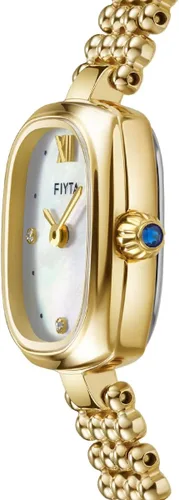 Vista 2 de FIYTA Reloj dorado pequeño para mujer, caja rectangular vintage, relojes de pulsera de acero inoxidable para mujer