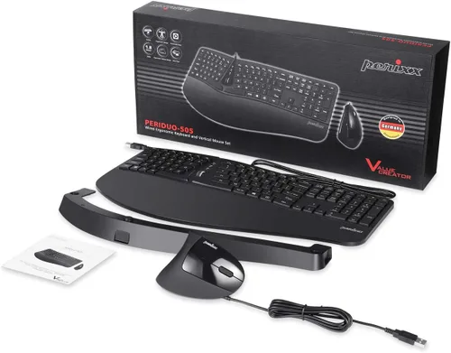 Vista 7 de Perixx PERIDUO-505ES - Combo Teclado y Ratón ergonómico con Disposición de Teclas Dividida - Reposamuñecas Ajustable - QWERTY