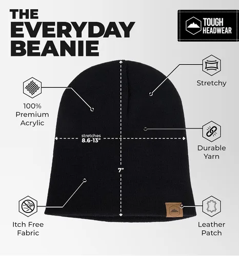 Vista 3 de Tough Headwear Daily Knit Beanie – Gorros para hombre – Sombreros de invierno para hombres y mujeres – Sombreros de punto cálidos para clima frío