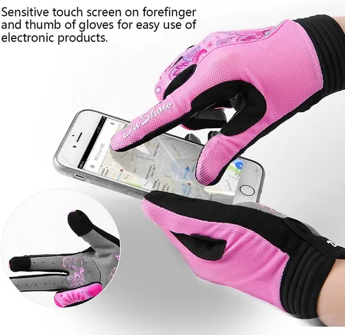 Vista 2 de DuShow Guantes de ciclismo para mujer, guantes de ciclismo de montaña para mujer, guantes acolchados de gel para pantalla táctil, guantes