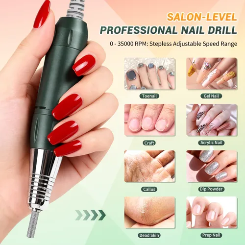 Vista 2 de JEWHITENY Taladro de uñas profesional recargable 35000 RPM, SG707 lima de uñas eléctrica con 6 brocas para uñas acrílicas, eliminación de pulido