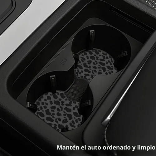 Vista 4 de KARREAL Funda de volante con estampado de leopardo negro y 2 piezas de posavasos para automóvil, material de goma de neopreno, accesorios