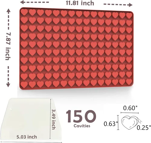 Vista 6 de Moldes de Chocolate en Forma de Corazón Pequeños de Silicona, Moldes de Gomita en Forma de Corazón de Silicona con Raspador (S)
