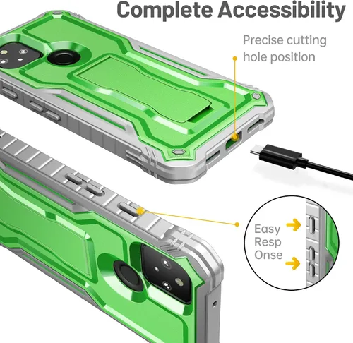 Vista 3 de FITO Funda para Pixel 5, funda resistente a prueba de golpes de doble capa con protector de pantalla para teléfono Google Pixel 5, soporte integrado