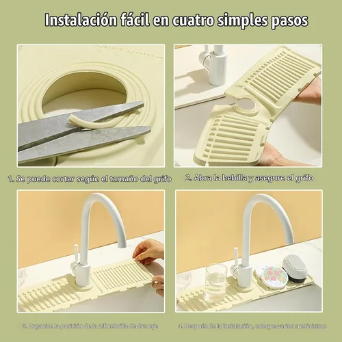 Vista 6 de Tapete para grifo de fregadero, protector contra salpicaduras de silicona mejorado, con propiedades de secado rápido, bandeja protectora ideal