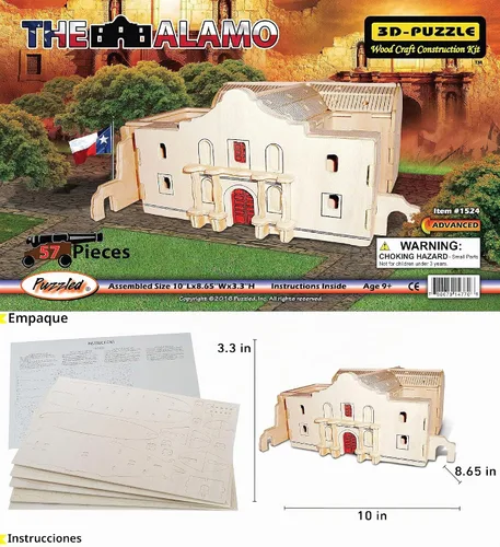Vista 2 de Puzzled The Alamo - Rompecabezas de madera 3D para niños, 57 piezas