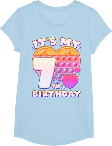 Vista 12 de Pop-it Birthday Girl 7 años de edad, Push it Pop Fidget Bubble Camiseta, Negro