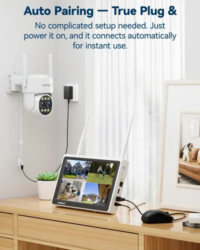 Vista 3 de Cámara de seguridad inalámbrica para exteriores con monitor, 2 cámaras PTZ de doble lente 10X con zoom híbrido para vigilancia del hogar, visión