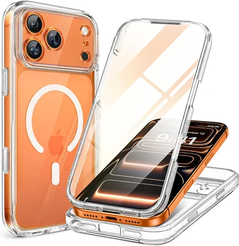 Vista 68 de Miracase - Funda magnética para iPhone 13 Pro Max de 6.7 pulgadas (compatible con MagSafe), transparente, completo, protector de pantalla de vidrio