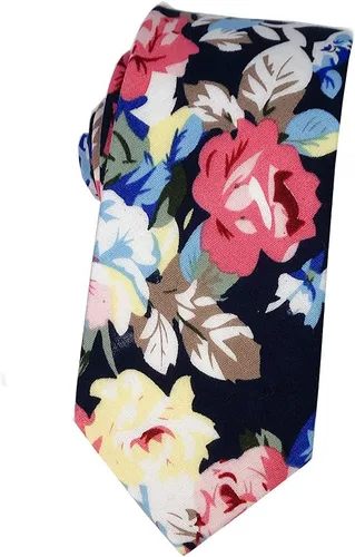 Vista 26 de Corbata de algodón floral para hombre, corbata delgada impresa de 2.56'' 01-Bean Pasta Rosa