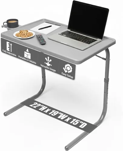 Vista 11 de Table-Mate Bandeja/mesa de TV Escritorio portátil plegable para cenar, bandejas de mesa de sofá para comer bocadillos, escritorio portátil
