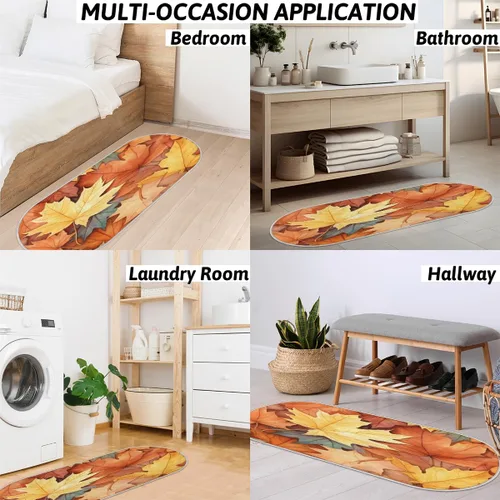Vista 6 de cfpolar Maple Leaves Bathroom Rugs Non-Slip Bath Rug Microfiber Bath Mat Absorbent Kitchen Mats and Rugs Machine Washable Oval Plush Floor Mat for