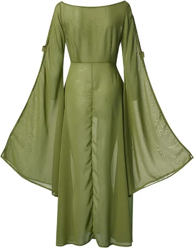 Vista 5 de FRMUIC Vestido de hada renacentista para mujer, disfraz irlandés medieval, vestido sexy de Halloween, vestido victoriano con hombros descubiertos