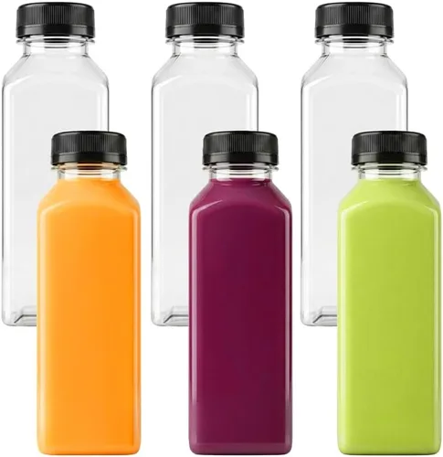 Vista 10 de 6 botellas pequeñas de plástico de 2 onzas con tapas, recipientes reutilizables transparentes a granel para bebidas a granel a prueba de fugas