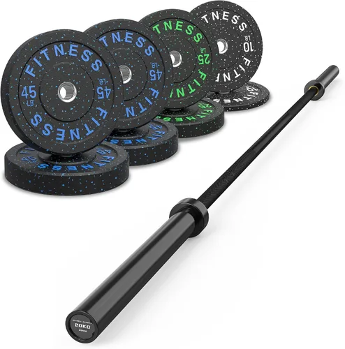 Vista 29 de HANDBODE Olympic High-Bounce Bumper Plates Bench Press Barbell Weights Set 2 - Inch, 10-55 lb Rubber Weight Sets for Home Gym, Strength Training