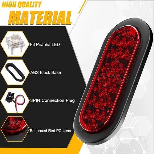 Vista 5 de PSEQT 6" luces LED rojas para remolque, 24 luces LED ovaladas, luces de freno, de parada, luces de identificación traseras, impermeables, de montaje