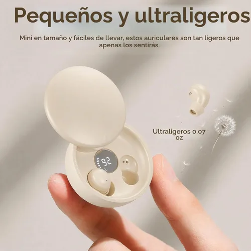 Vista 4 de Mini auriculares Bluetooth invisibles, ergonómicos inalámbricos con calidad de sonido premium y emparejamiento automático de un solo paso (beige)