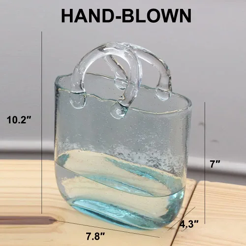 Vista 4 de DUEBEL Jarrones de vidrio para peces, florero hecho a mano con burbujas para decoración de bodas en el hogar, florero transparente con forma de bolso