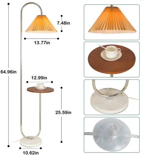 Vista 4 de beaysyty Lámpara de pie moderna y elegante con bandeja para oficina, cafetería, sala de estar, dormitorio, interruptor de pie y acabado cromado