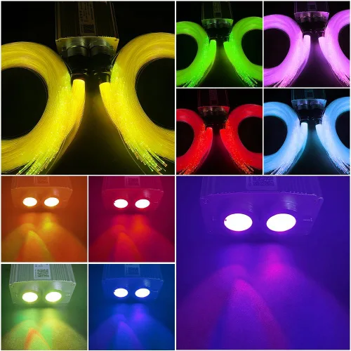 Vista 9 de Firework Kit de luces de fibra óptica parpadeantes de doble cabezal de 16 W, Bluetooth RGBW LED Starlight Headliner Kit para techo de coche, hogar