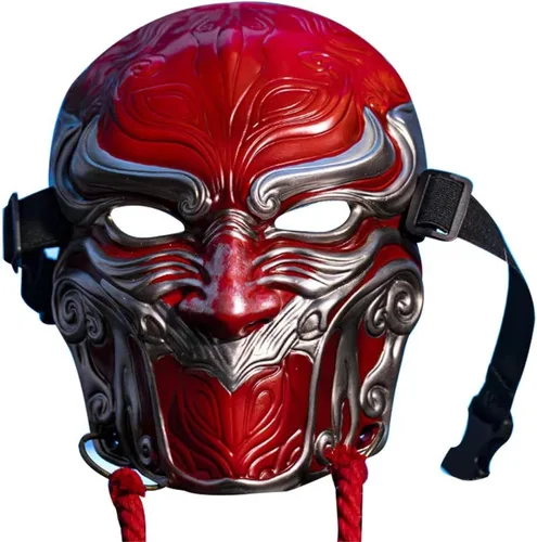 Vista 15 de HTLNUZD Máscara completa de látex de Halloween, máscara de cosplay japonesa para PrajnaHeadgear Samurai Evil KabukiHannya Party Mask Decora Negro