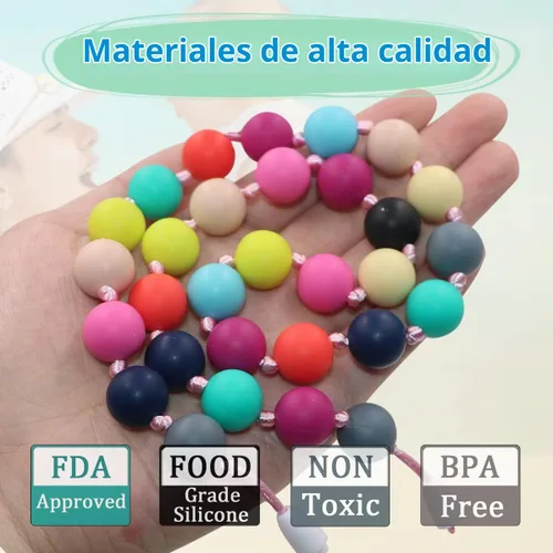 Vista 2 de Choneer Collares masticables de silicona para niños autistas, 2 piezas de ayuda sensorial para masticar, multicolor