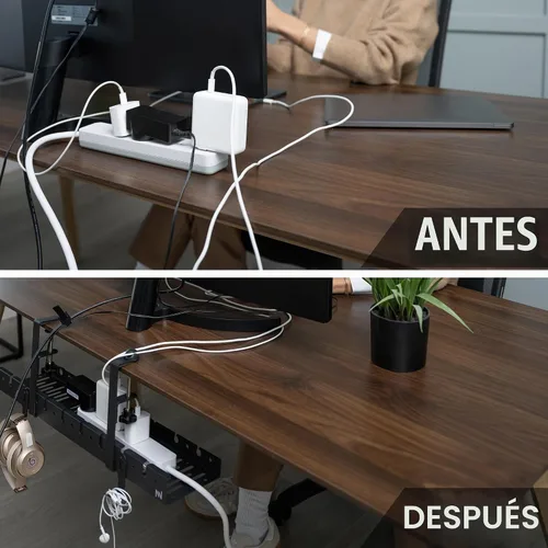 Vista 5 de Bandeja de Gestión de Cables Bajo el Escritorio Sin Taladro - Extensible de 16" a 31" de Acero Resistente Ocultador de Cables de Escritorio