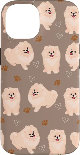 Vista 4 de Funda marrón para iPhone 13 Pro Max con diseño de pomerania y cachorros