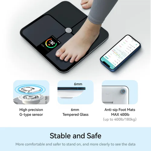 Vista 5 de Báscula inteligente, báscula de grasa corporal de alta precisión con pantalla LCD TFT, báscula de baño para peso corporal, báscula de peso digital