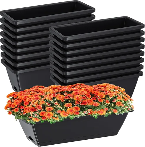 Vista 13 de Jardineras para jardinería doméstica, 8 unidades, 17 pulgadas de largo para alféizar de ventana al aire libre, cajas rectangulares de plástico