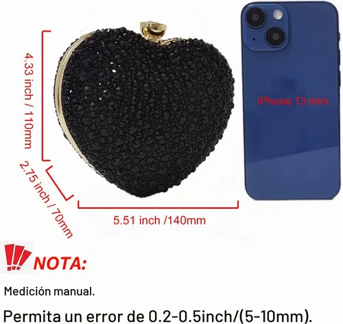 Vista 5 de Bonito Bolso de Mano en Forma de Corazón con Diamantes de Imitación para Boda, Mini Bolso de Amor con Diamantes de Imitación para Fiesta, Bolso