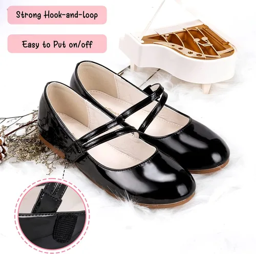 Vista 2 de MEJORMEN Zapatos de vestir de bailarina Mary Jane para niñas, zapatos de ballet de princesa para niñas, zapatos de niña de las flores para boda