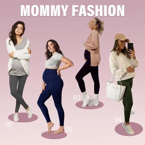 Vista 5 de Sundwudu Paquete de 2 leggings de maternidad sobre el vientre, pantalones de yoga de cintura alta para mujer, pantalones de entrenamiento activos