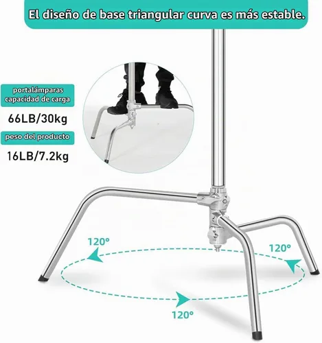 Vista 5 de Soporte en C de acero inoxidable resistente con brazo de pluma, soporte de fotografía ajustable de 3.3m/10.8 pies con brazo de sujeción de 1.3m/4.2