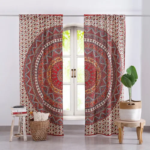 Vista 6 de Popular Handicrafts Curtiain - Paneles de cortina con estampado de mandala indio, hippie, bohemio, hermoso elefante, color blanco