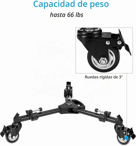 Vista 6 de Cayer TD03 Trípode Dolly, ruedas resistentes de 3" con estuche