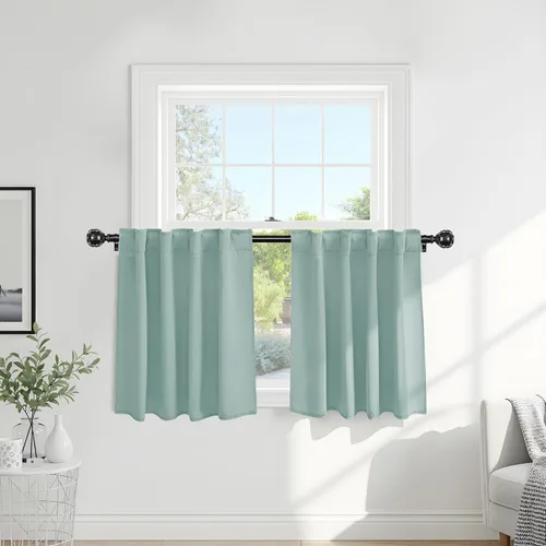 Vista 87 de PONY DANCE Cortinas cortas con aislamiento térmico para ventana pequeña, para guardería, baño, cocina, lavandería, caravana, sótano, 29 pulgadas