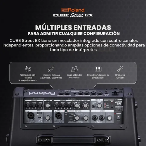 Vista 4 de Roland CUBE Street EX amplificador de 4 canales a batería de 50 vatios