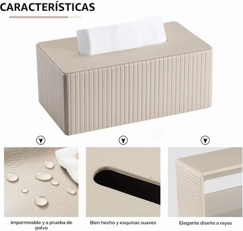 Vista 5 de KINGFOM Funda de caja de pañuelos de cuero sintético PU, soporte rectangular para caja de pañuelos con fondo magnético, dispensador de servilletas
